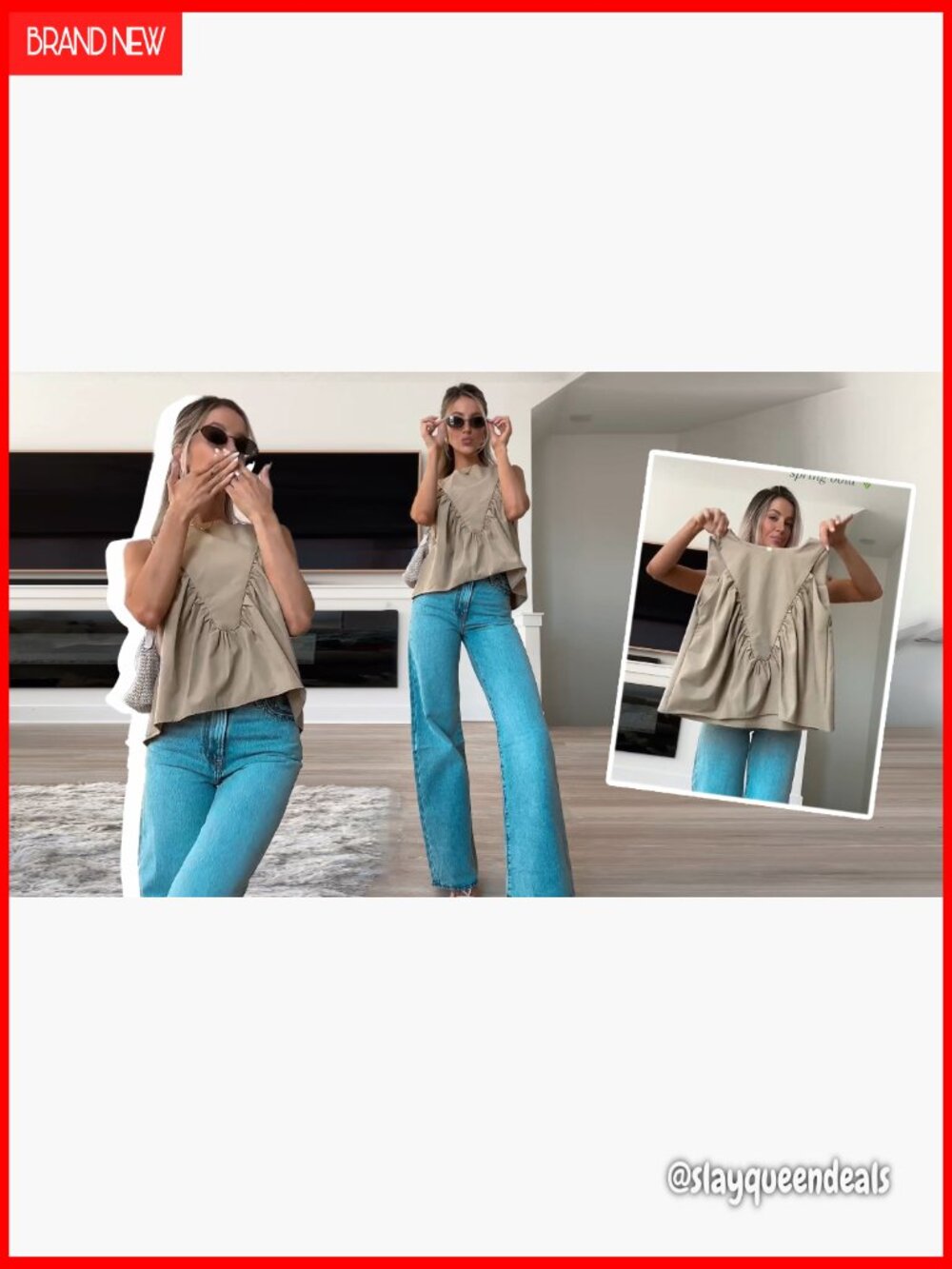 Peplum Babydoll Top Shirred Swing Tank Tops Pleated Flowy Loose Fit Ruffled Vest - Picture 7 of 7
